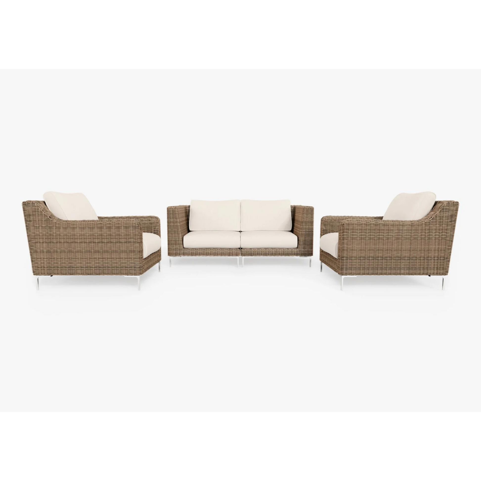 Live Outer 74" Brown Wicker Outdoor Loveseat With Armchairs & Palisades Cream Cushion (4-Seat)
