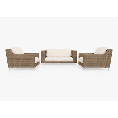 Live Outer 74" Brown Wicker Outdoor Loveseat With Armchairs & Palisades Cream Cushion (4-Seat)