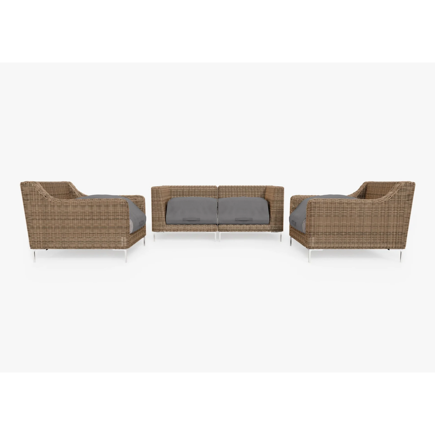 Live Outer 74" Brown Wicker Outdoor Loveseat With Armchairs & Sandstone Gray Cushion (4-Seat)
