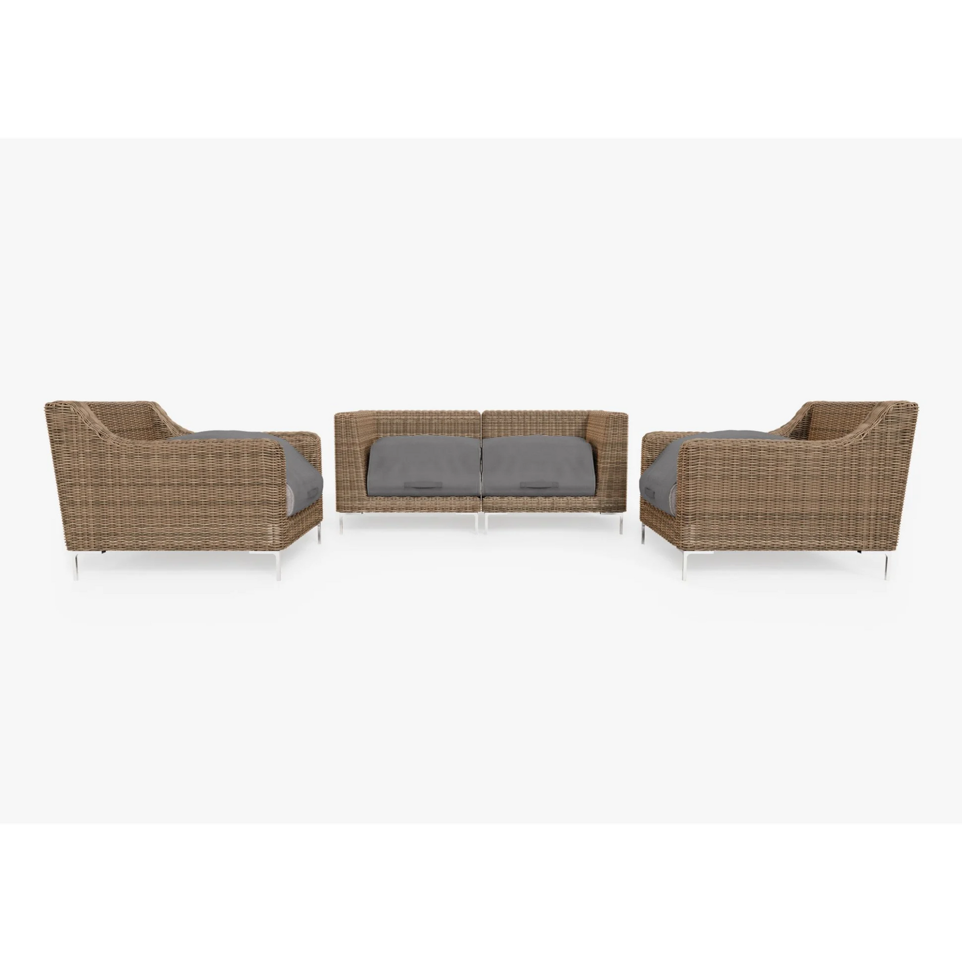 Live Outer 74" Brown Wicker Outdoor Loveseat With Armchairs & Sandstone Gray Cushion (4-Seat)