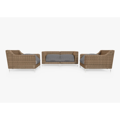 Live Outer 74" Brown Wicker Outdoor Loveseat With Armchairs & Sandstone Gray Cushion (4-Seat)