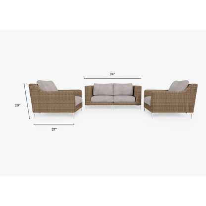 Live Outer 74" Brown Wicker Outdoor Loveseat With Armchairs & Sandstone Gray Cushion (4-Seat)
