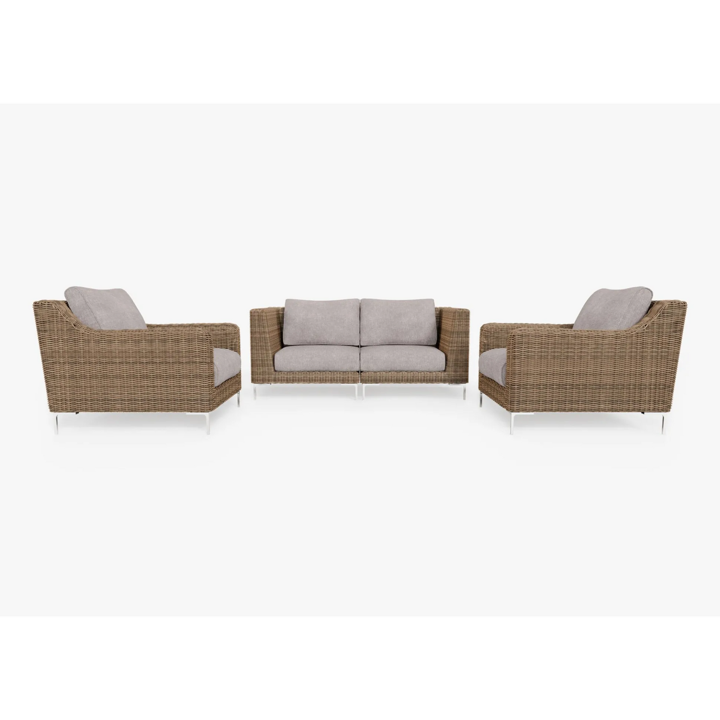 Live Outer 74" Brown Wicker Outdoor Loveseat With Armchairs & Sandstone Gray Cushion (4-Seat)