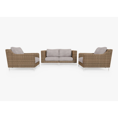 Live Outer 74" Brown Wicker Outdoor Loveseat With Armchairs & Sandstone Gray Cushion (4-Seat)