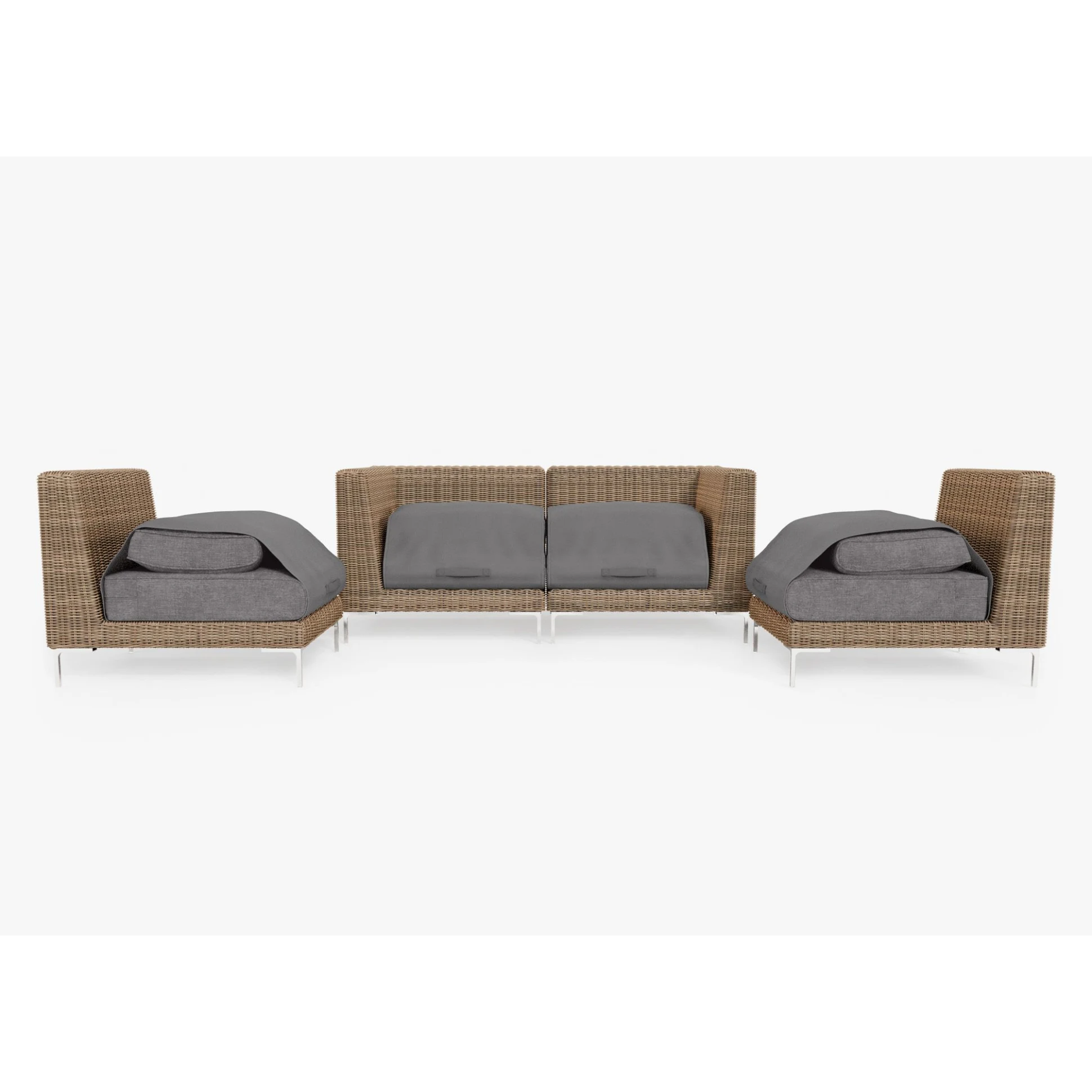 Live Outer 74" Brown Wicker Outdoor Loveseat With Armless Chairs & Dark Pebble Gray Cushion (4-Seat)