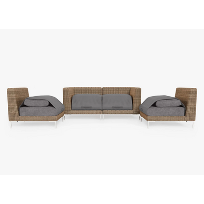 Live Outer 74" Brown Wicker Outdoor Loveseat With Armless Chairs & Dark Pebble Gray Cushion (4-Seat)