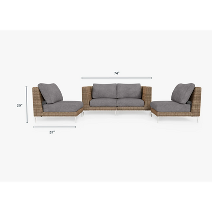 Live Outer 74" Brown Wicker Outdoor Loveseat With Armless Chairs & Dark Pebble Gray Cushion (4-Seat)
