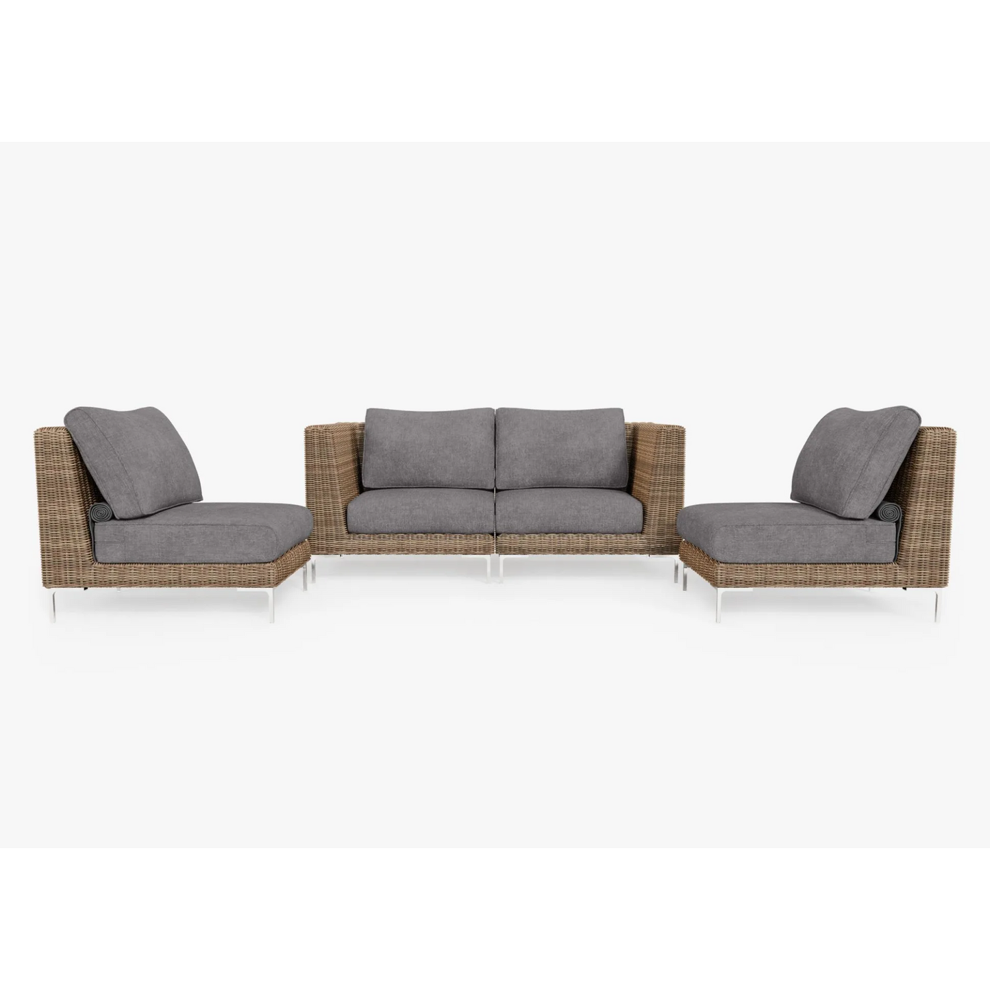 Live Outer 74" Brown Wicker Outdoor Loveseat With Armless Chairs & Dark Pebble Gray Cushion (4-Seat)