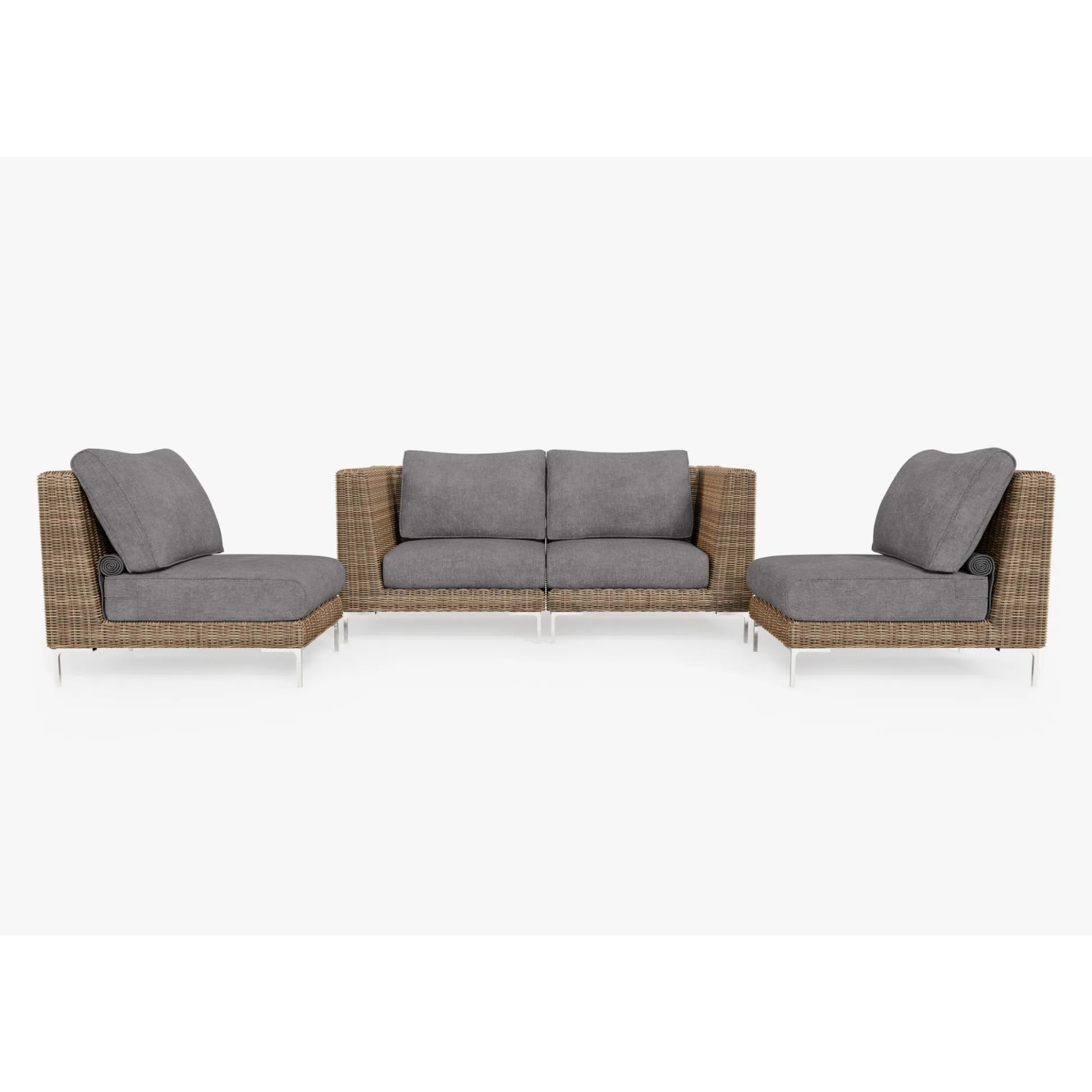 Live Outer 74" Brown Wicker Outdoor Loveseat With Armless Chairs & Dark Pebble Gray Cushion (4-Seat)