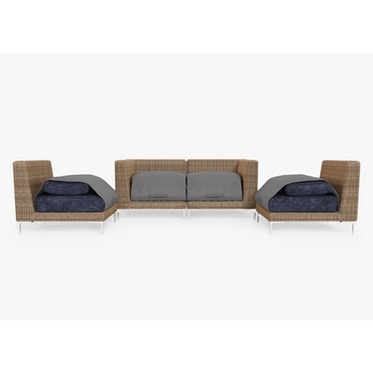 Live Outer 74" Brown Wicker Outdoor Loveseat With Armless Chairs & Deep Sea Navy Cushion (4-Seat)
