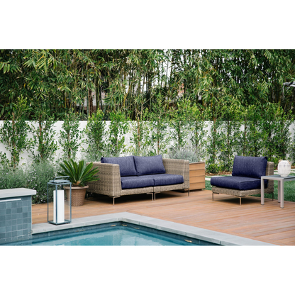Live Outer 74" Brown Wicker Outdoor Loveseat With Armless Chairs & Deep Sea Navy Cushion (4-Seat)