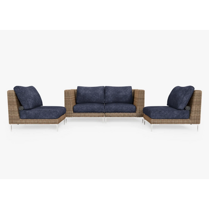Live Outer 74" Brown Wicker Outdoor Loveseat With Armless Chairs & Deep Sea Navy Cushion (4-Seat)