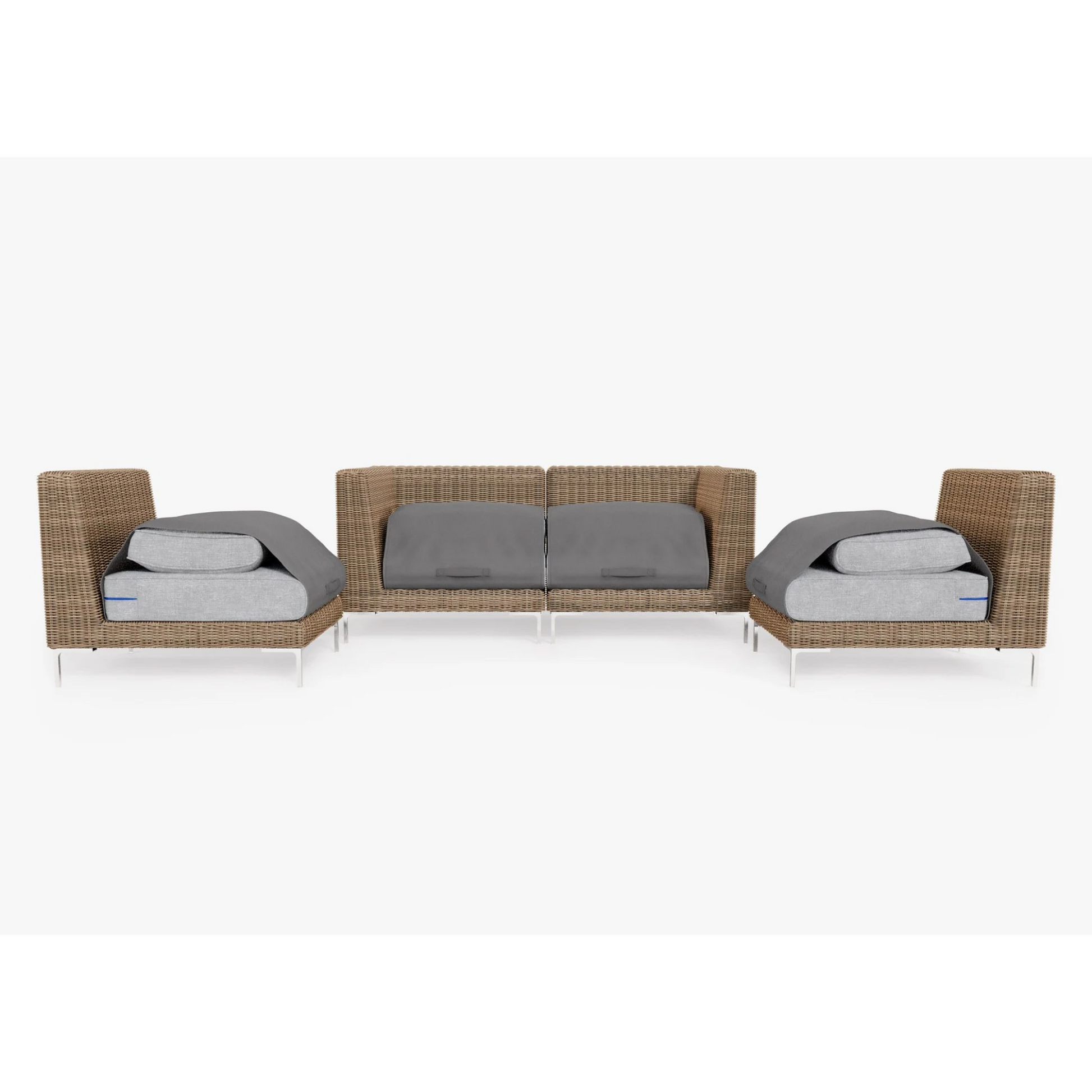 Live Outer 74" Brown Wicker Outdoor Loveseat With Armless Chairs & Pacific Fog Gray Cushion (4-Seat)