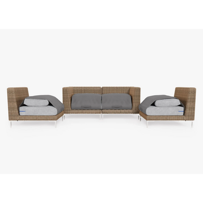 Live Outer 74" Brown Wicker Outdoor Loveseat With Armless Chairs & Pacific Fog Gray Cushion (4-Seat)