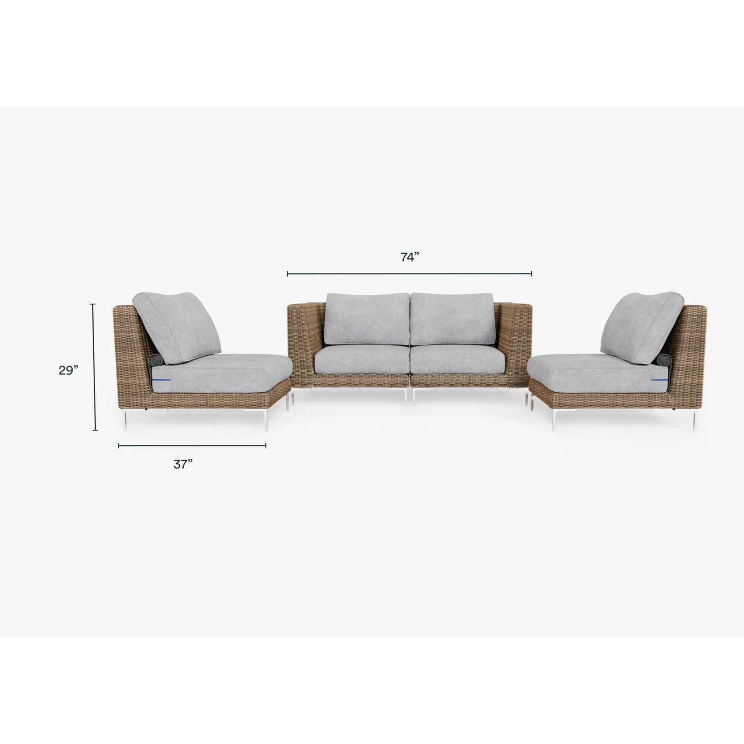 Live Outer 74" Brown Wicker Outdoor Loveseat With Armless Chairs & Pacific Fog Gray Cushion (4-Seat)