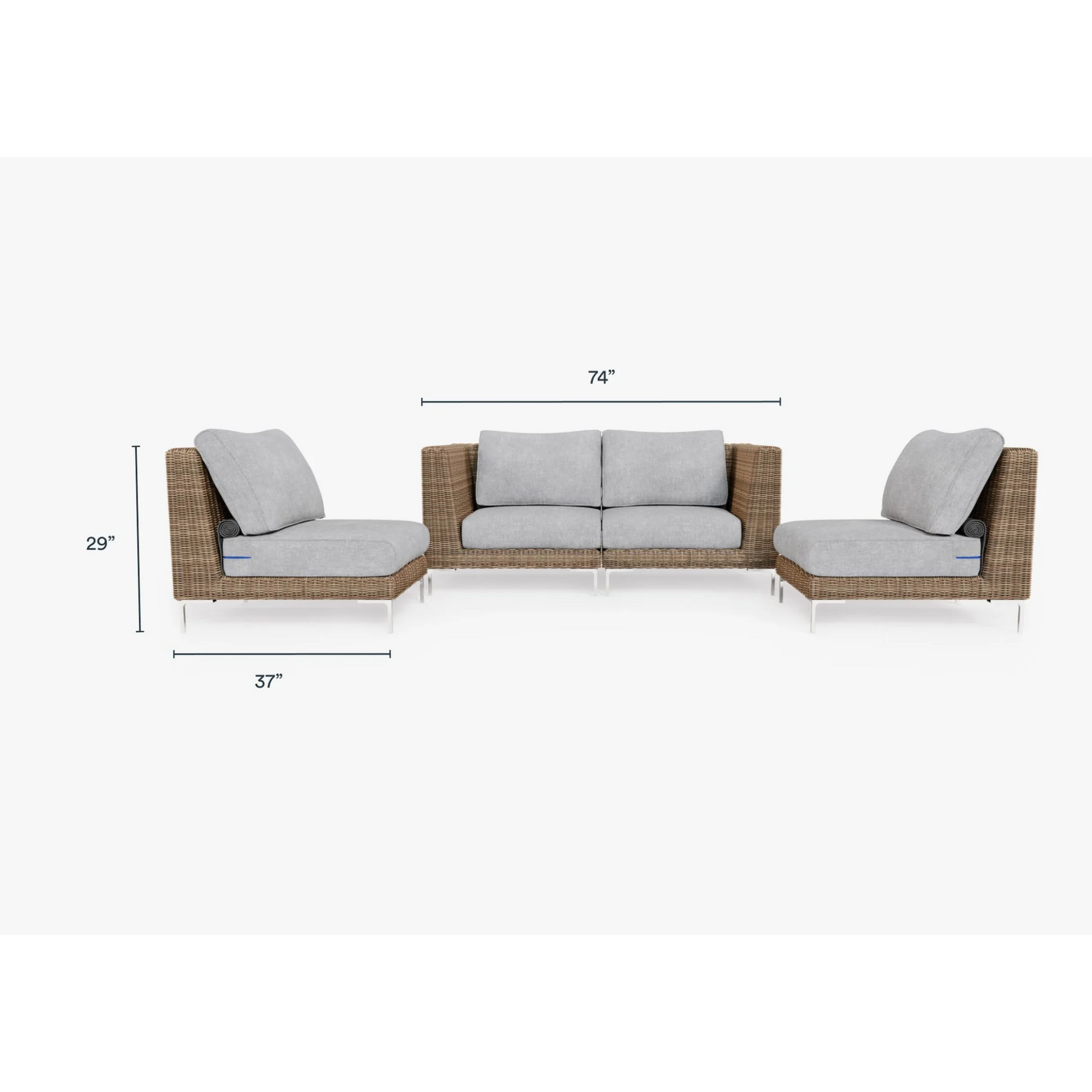 Live Outer 74" Brown Wicker Outdoor Loveseat With Armless Chairs & Pacific Fog Gray Cushion (4-Seat)