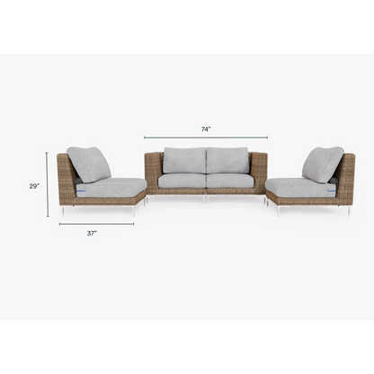 Live Outer 74" Brown Wicker Outdoor Loveseat With Armless Chairs & Pacific Fog Gray Cushion (4-Seat)