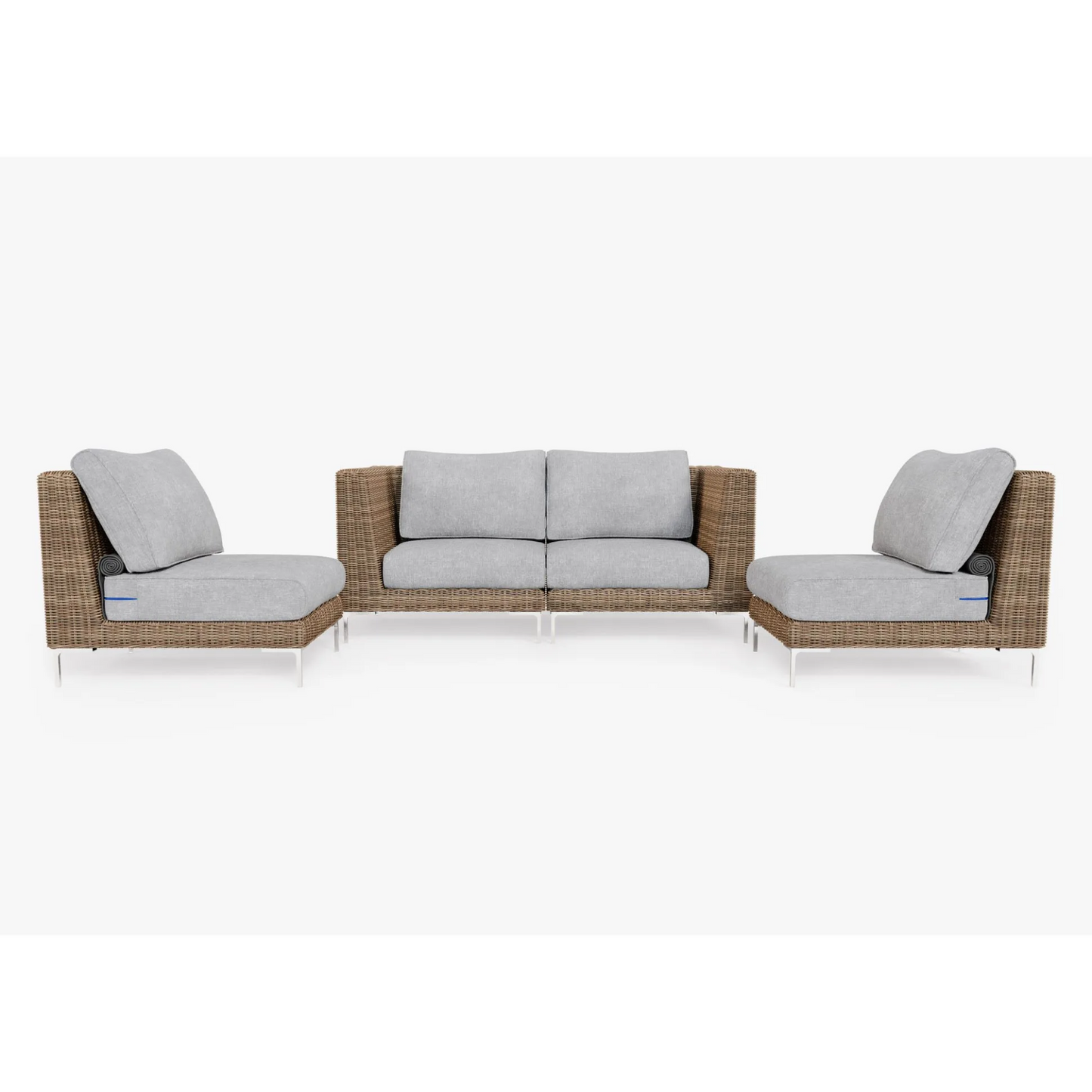 Live Outer 74" Brown Wicker Outdoor Loveseat With Armless Chairs & Pacific Fog Gray Cushion (4-Seat)