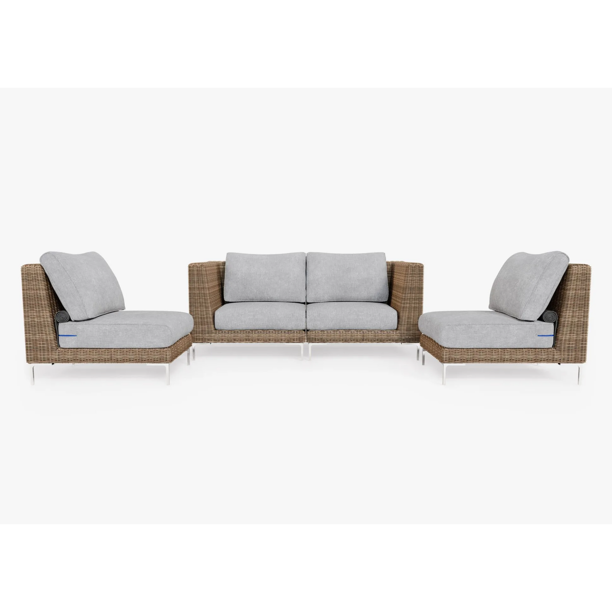 Live Outer 74" Brown Wicker Outdoor Loveseat With Armless Chairs & Pacific Fog Gray Cushion (4-Seat)