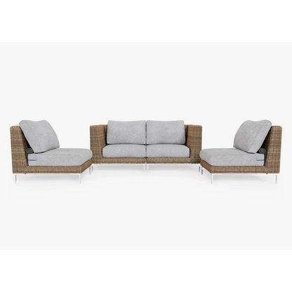 Live Outer 74" Brown Wicker Outdoor Loveseat With Armless Chairs & Pacific Fog Gray Cushion (4-Seat)