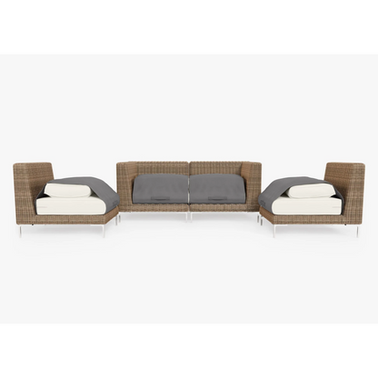 Live Outer 74" Brown Wicker Outdoor Loveseat With Armless Chairs & Palisades Cream Cushion (4-Seat)