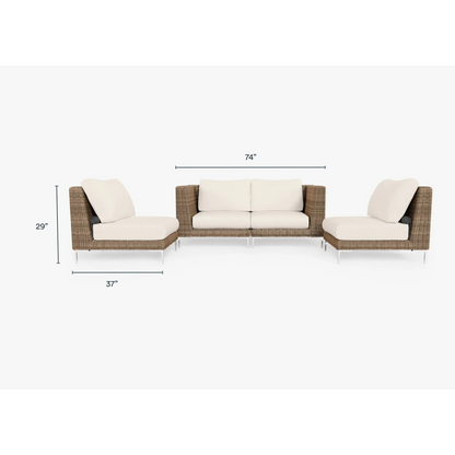 Live Outer 74" Brown Wicker Outdoor Loveseat With Armless Chairs & Palisades Cream Cushion (4-Seat)