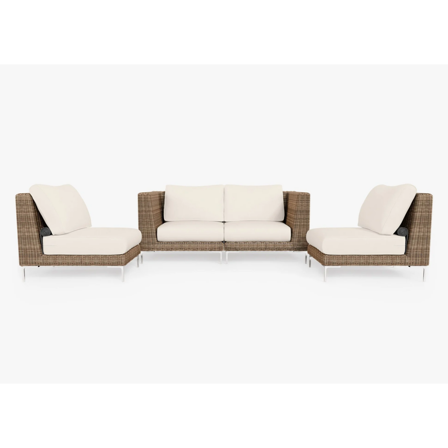 Live Outer 74" Brown Wicker Outdoor Loveseat With Armless Chairs & Palisades Cream Cushion (4-Seat)