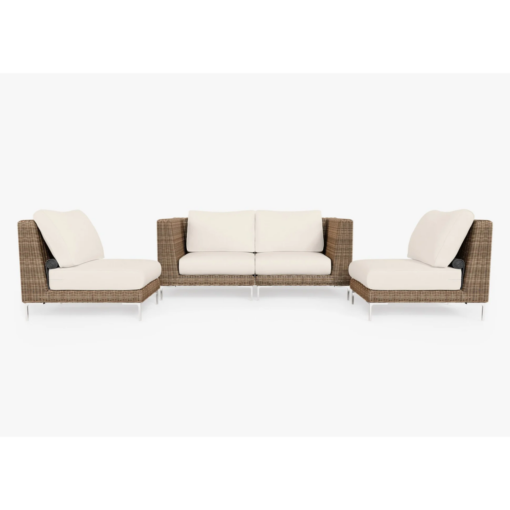 Live Outer 74" Brown Wicker Outdoor Loveseat With Armless Chairs & Palisades Cream Cushion (4-Seat)