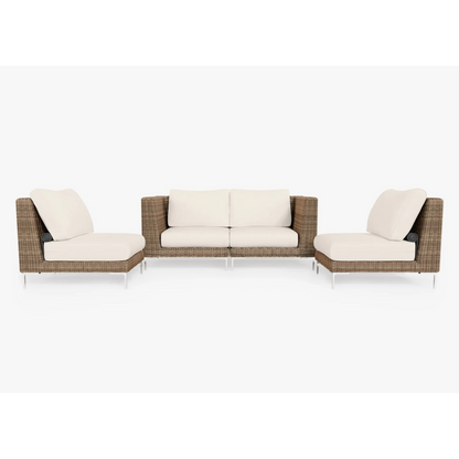 Live Outer 74" Brown Wicker Outdoor Loveseat With Armless Chairs & Palisades Cream Cushion (4-Seat)