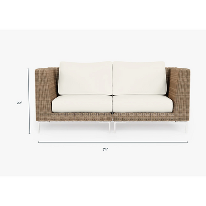 Live Outer 74" Brown Wicker Outdoor Loveseat With Palisades Cream Cushion