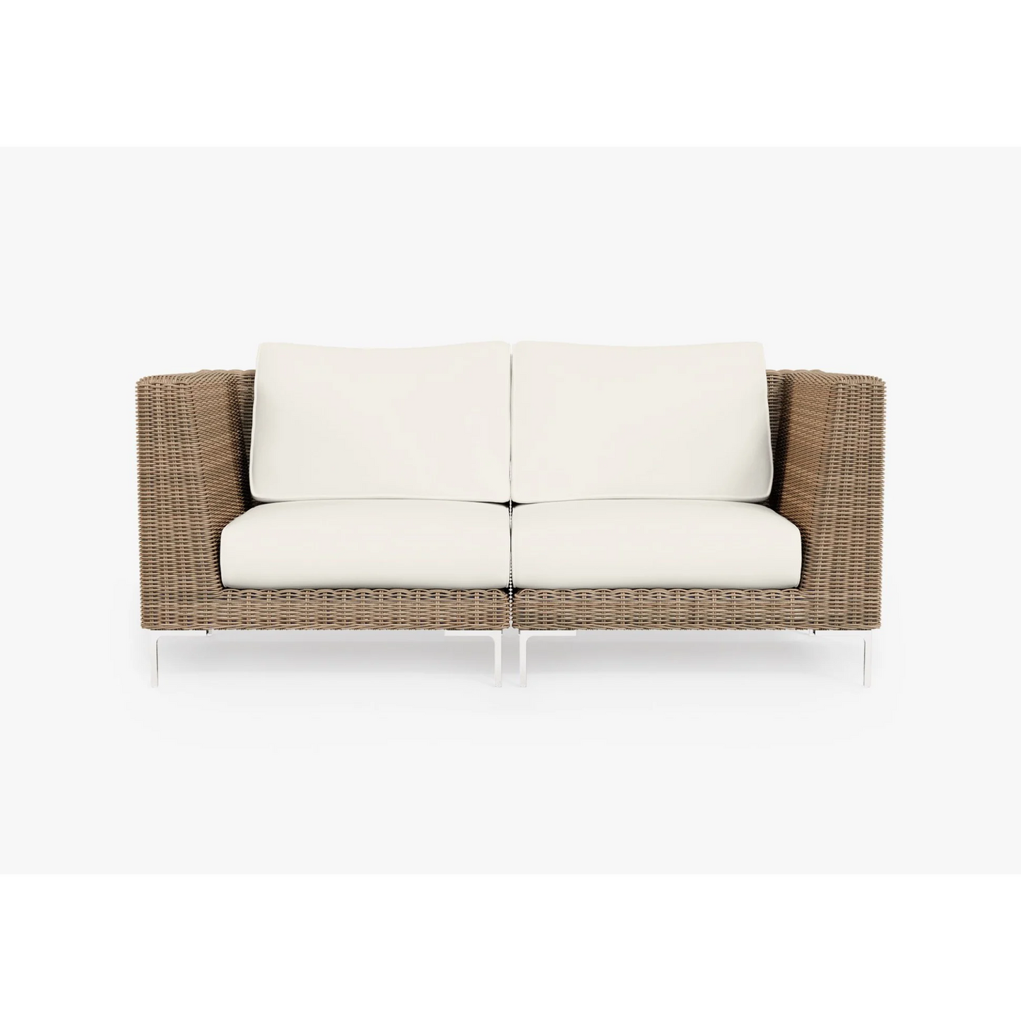 Live Outer 74" Brown Wicker Outdoor Loveseat With Palisades Cream Cushion