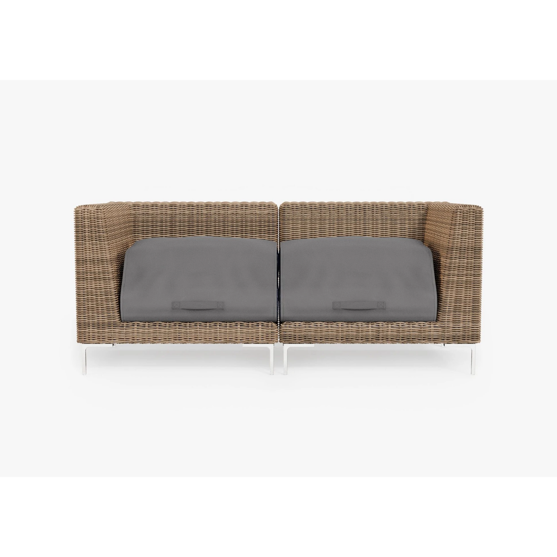 Live Outer 74" Brown Wicker Outdoor Loveseat With Sandstone Gray Cushion