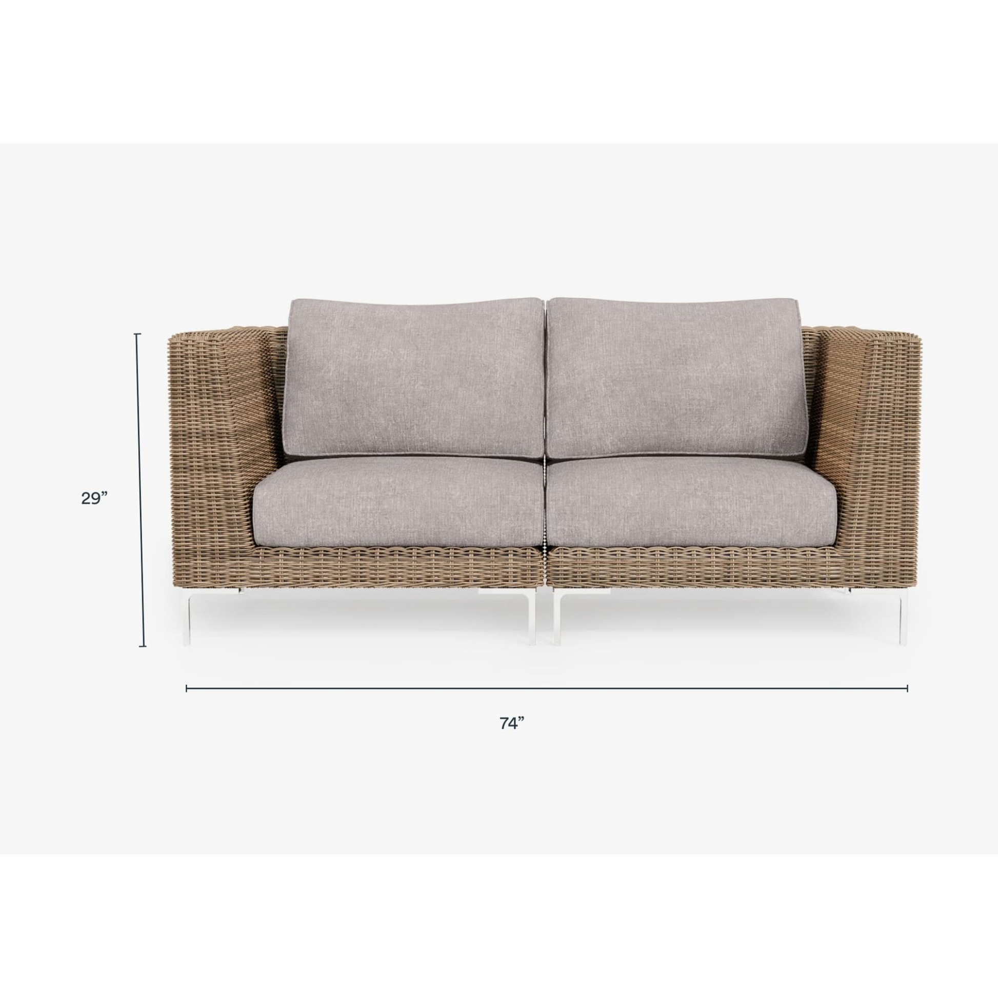 Live Outer 74" Brown Wicker Outdoor Loveseat With Sandstone Gray Cushion