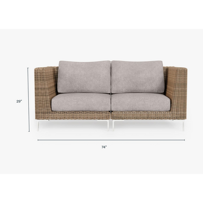 Live Outer 74" Brown Wicker Outdoor Loveseat With Sandstone Gray Cushion