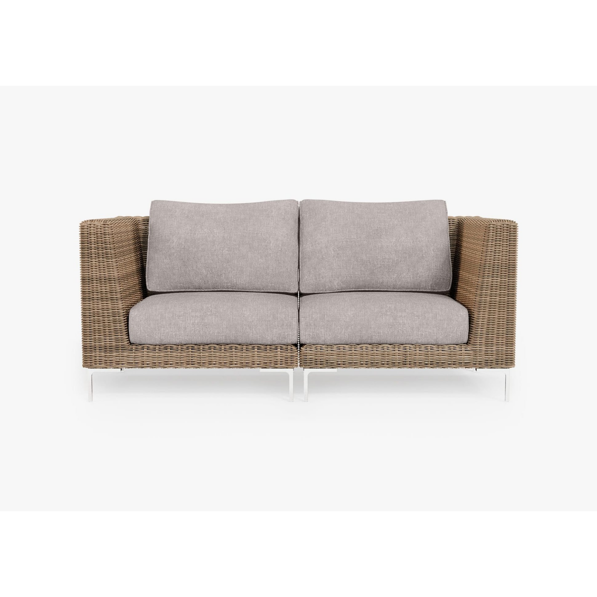 Live Outer 74" Brown Wicker Outdoor Loveseat With Sandstone Gray Cushion