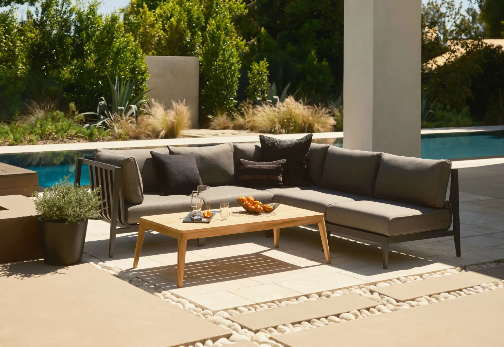 Live Outer 98" Charcoal Aluminum Outdoor 3-Seat Sofa With Dark Pebble Gray Cushion