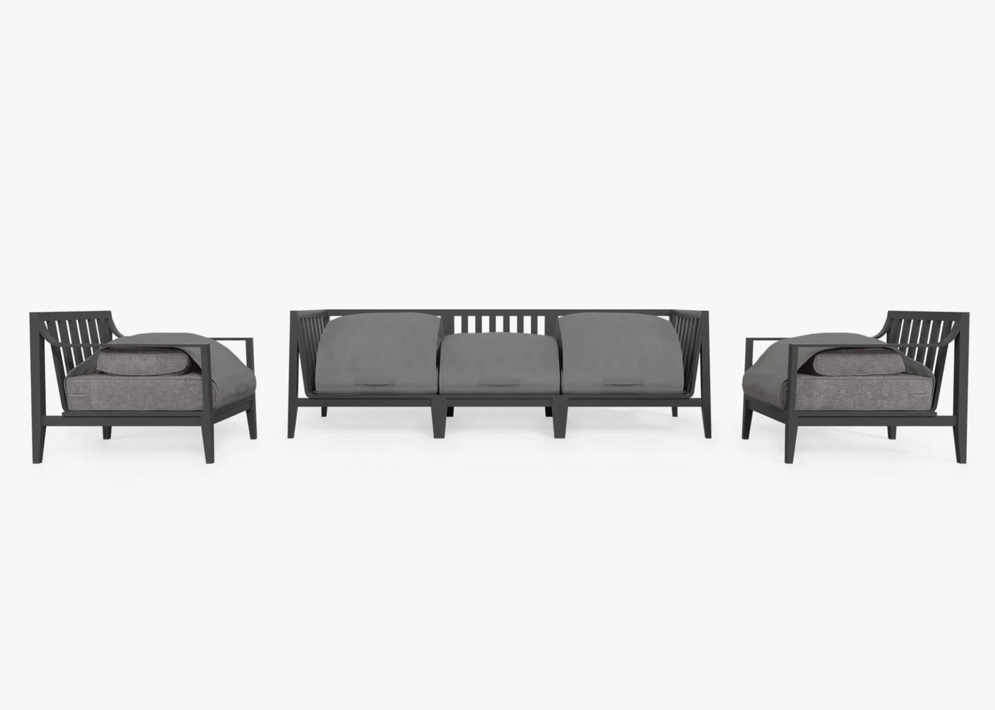 Live Outer 98" Charcoal Aluminum Outdoor Sofa With Armchairs and Dark Pebble Gray Cushion (5-Seat)