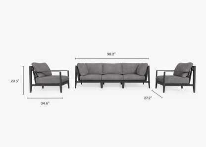 Live Outer 98" Charcoal Aluminum Outdoor Sofa With Armchairs and Dark Pebble Gray Cushion (5-Seat)