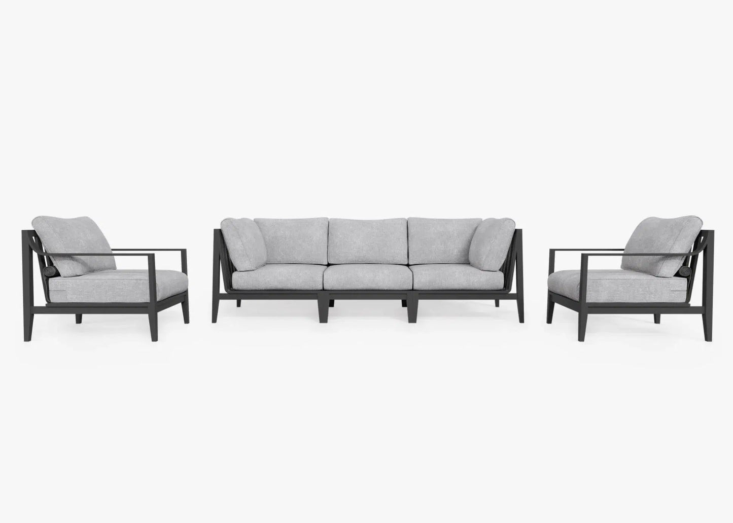 Live Outer 98" Charcoal Aluminum Outdoor Sofa With Armchairs and Pacific Fog Gray Cushion (5-Seat)