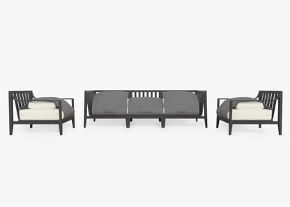Live Outer 98" Charcoal Aluminum Outdoor Sofa With Armchairs and Palisades Cream Cushion (5-Seat)