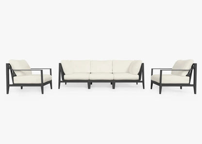 Live Outer 98" Charcoal Aluminum Outdoor Sofa With Armchairs and Palisades Cream Cushion (5-Seat)