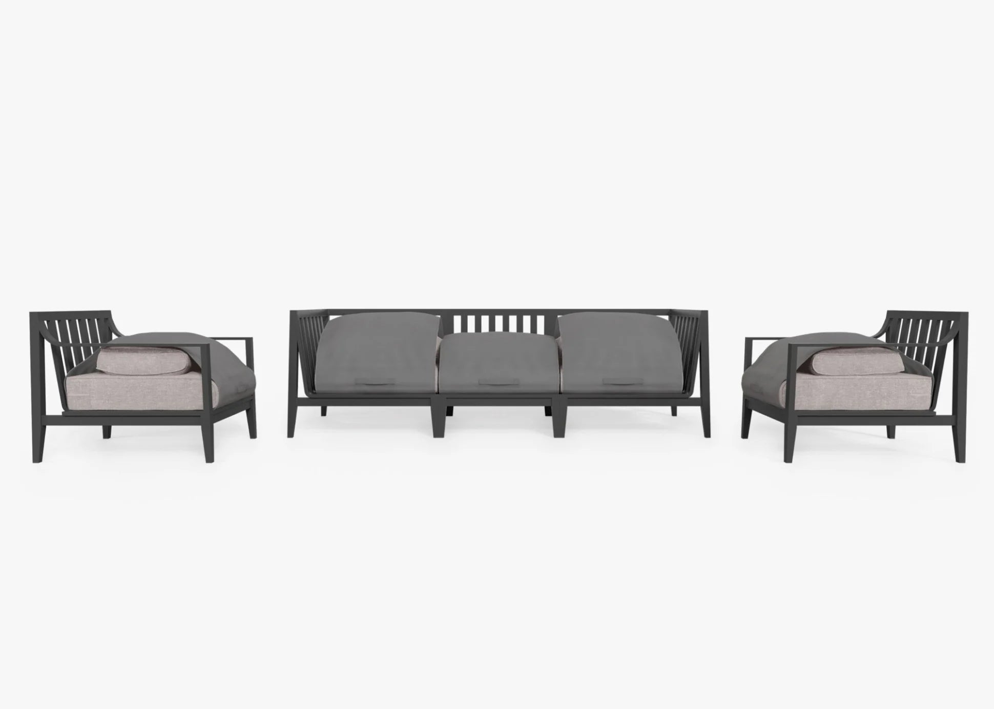 Live Outer 98" Charcoal Aluminum Outdoor Sofa With Armchairs and Sandstone Gray Cushion (5-Seat)