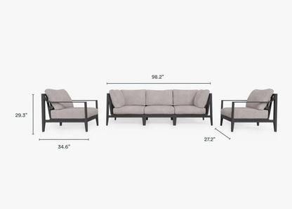 Live Outer 98" Charcoal Aluminum Outdoor Sofa With Armchairs and Sandstone Gray Cushion (5-Seat)