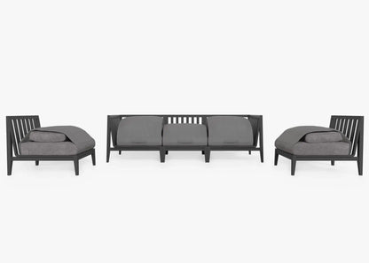 Live Outer 98" Charcoal Aluminum Outdoor Sofa With Armless Chairs and Dark Pebble Gray Cushion (5-Seat)