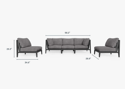 Live Outer 98" Charcoal Aluminum Outdoor Sofa With Armless Chairs and Dark Pebble Gray Cushion (5-Seat)