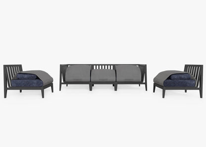 Live Outer 98" Charcoal Aluminum Outdoor Sofa With Armless Chairs and Deep Sea Navy Cushion (5-Seat)