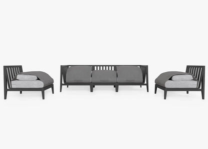Live Outer 98" Charcoal Aluminum Outdoor Sofa With Armless Chairs and Pacific Fog Gray Cushion (5-Seat)