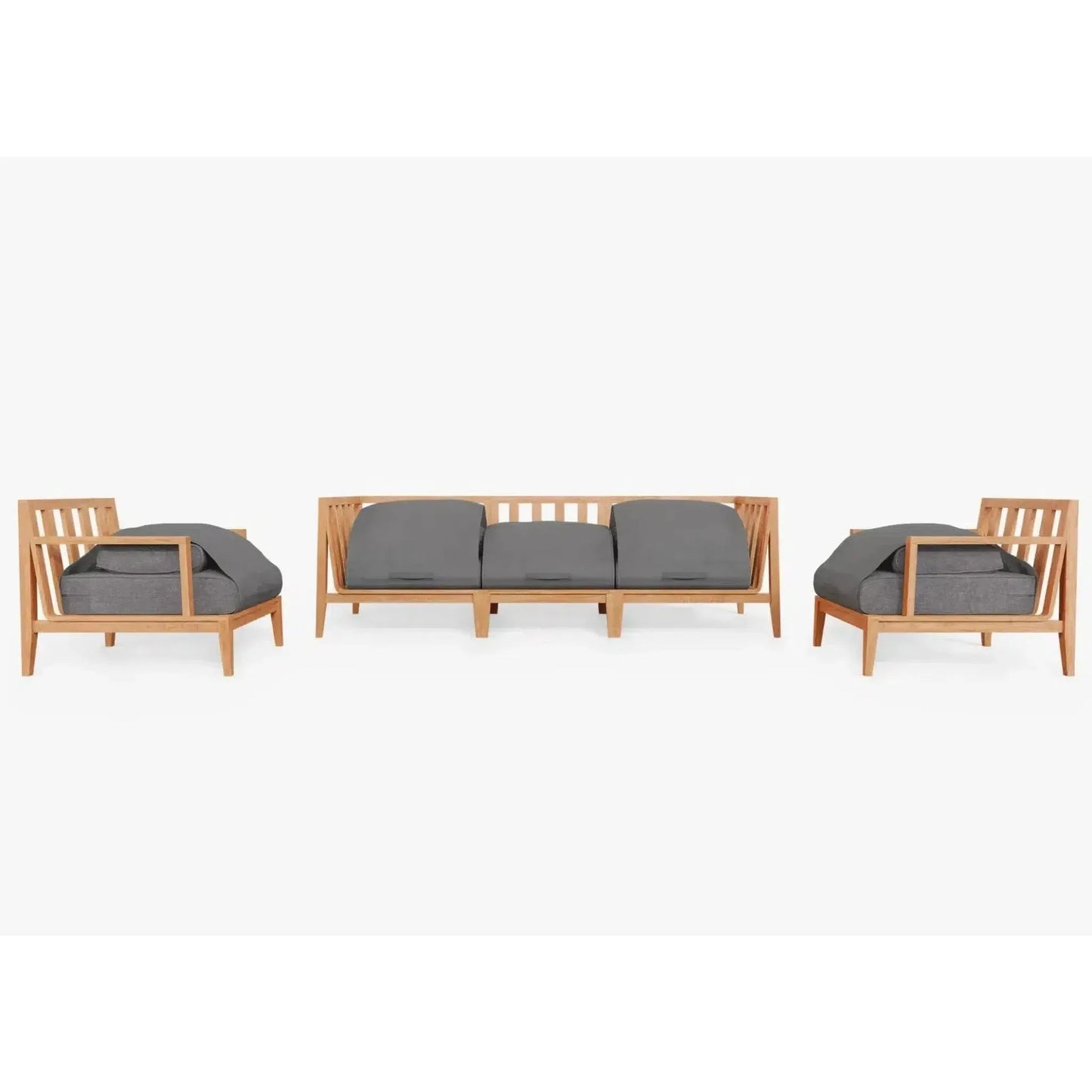 Live Outer 98" Teak Outdoor Sofa With Armchairs and Dark Pebble Gray Cushion (5-Seat)
