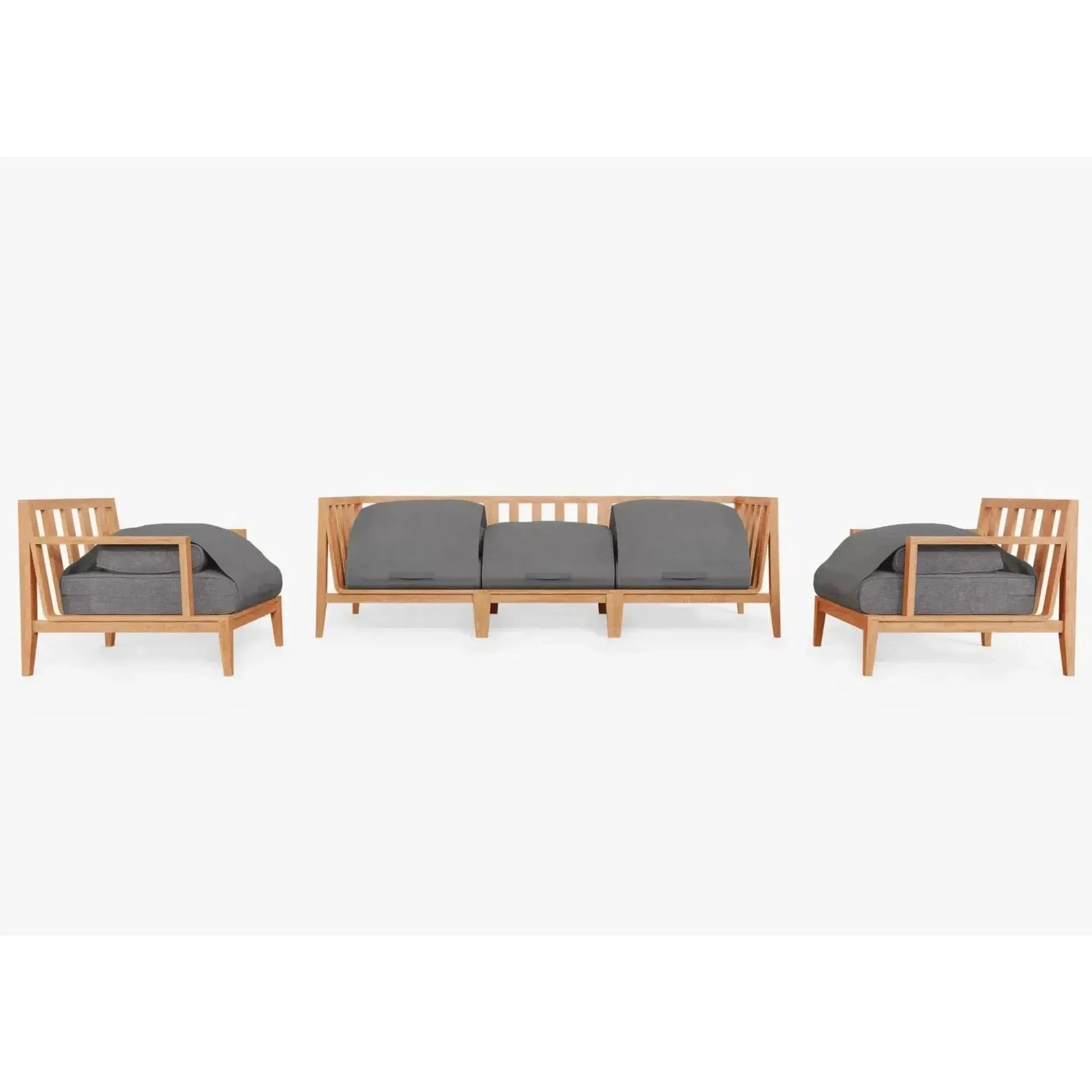 Live Outer 98" Teak Outdoor Sofa With Armchairs and Dark Pebble Gray Cushion (5-Seat)