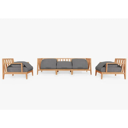 Live Outer 98" Teak Outdoor Sofa With Armchairs and Dark Pebble Gray Cushion (5-Seat)